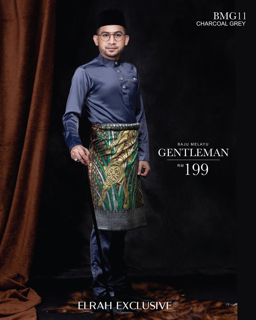 Baju Melayu Gentleman Charcoal Grey