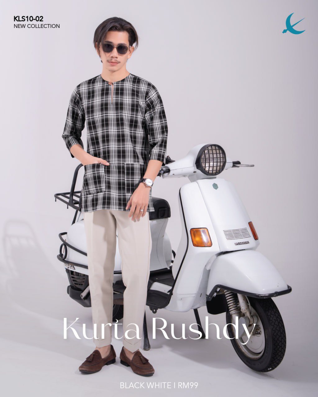 KURTA RUSHDY BLACK WHITE