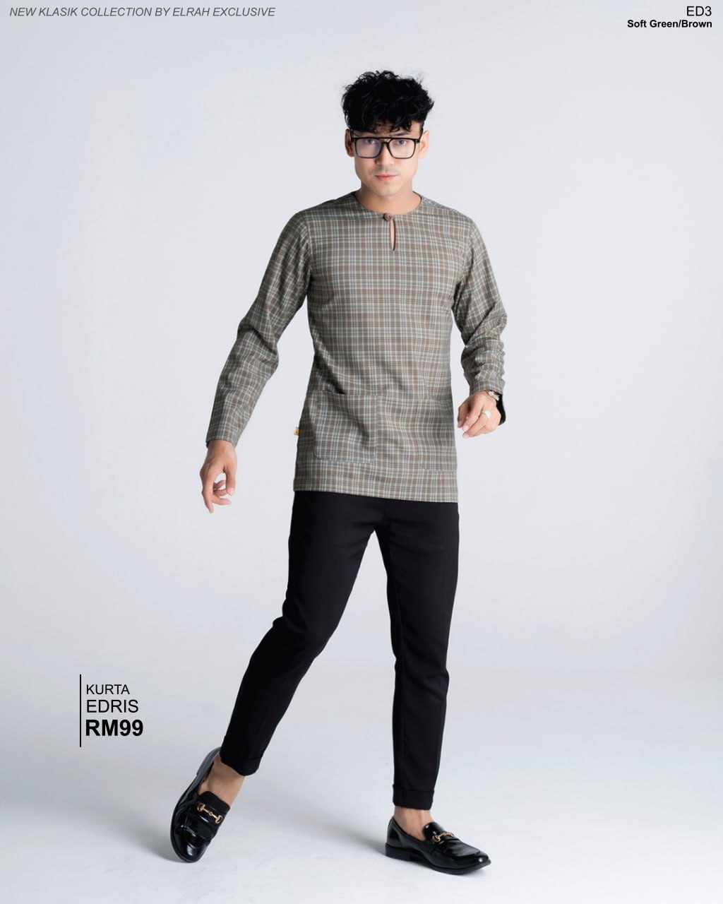 KURTA KLASIK EDRIS SOFT GREEN/BROWN (2024)