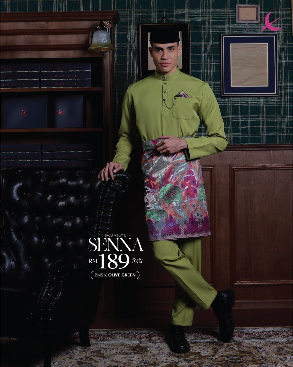 BAJU MELAYU SENNA OLIVE GREEN