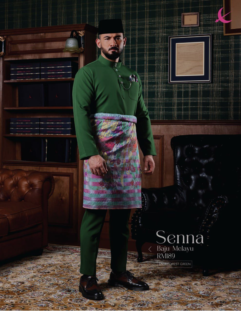 BAJU MELAYU SENNA FOREST GREEN