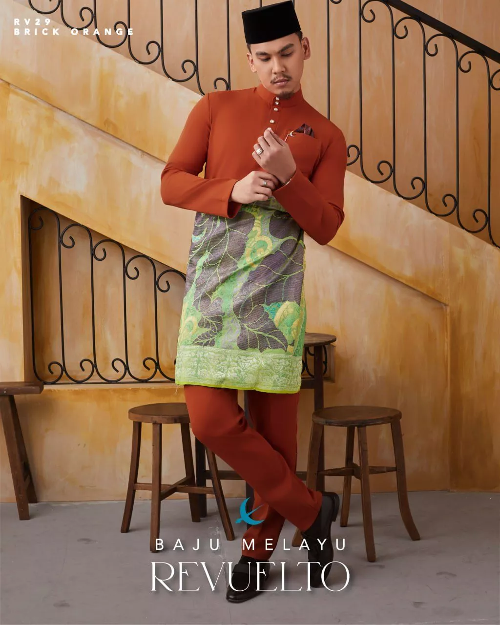 BAJU MELAYU REVUELTO BRICK ORANGE