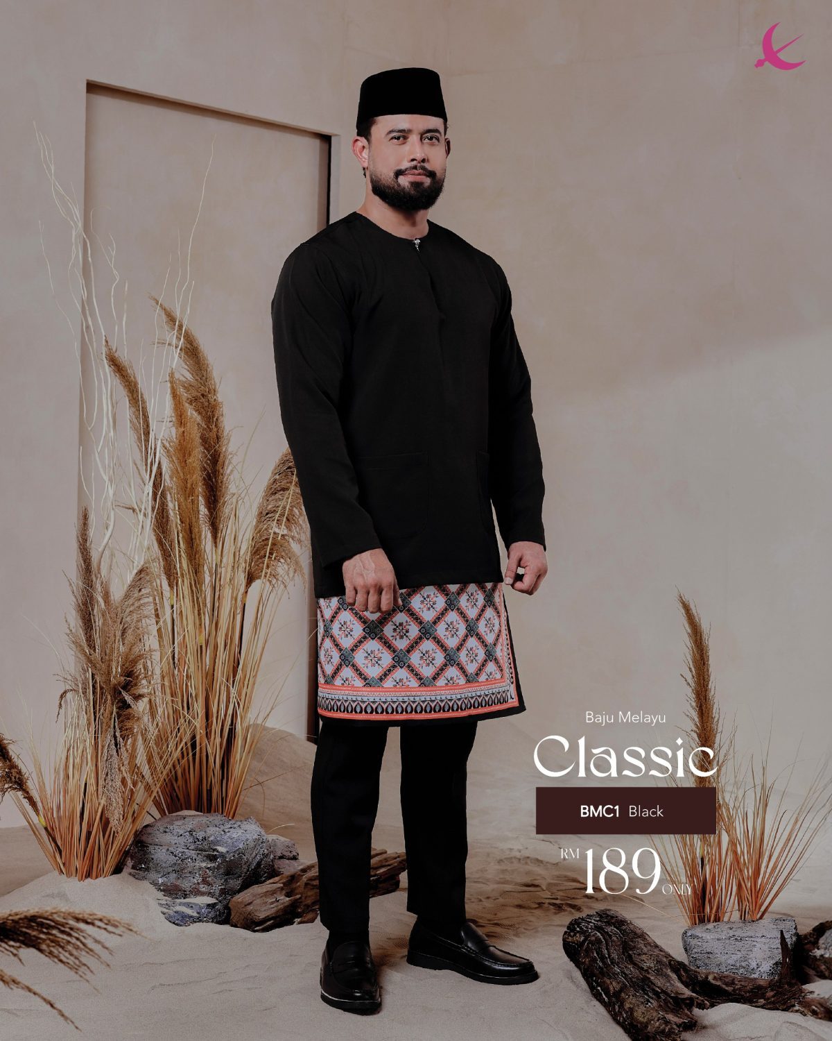 BAJU MELAYU TELUK BELANGA CLASSIC BLACK