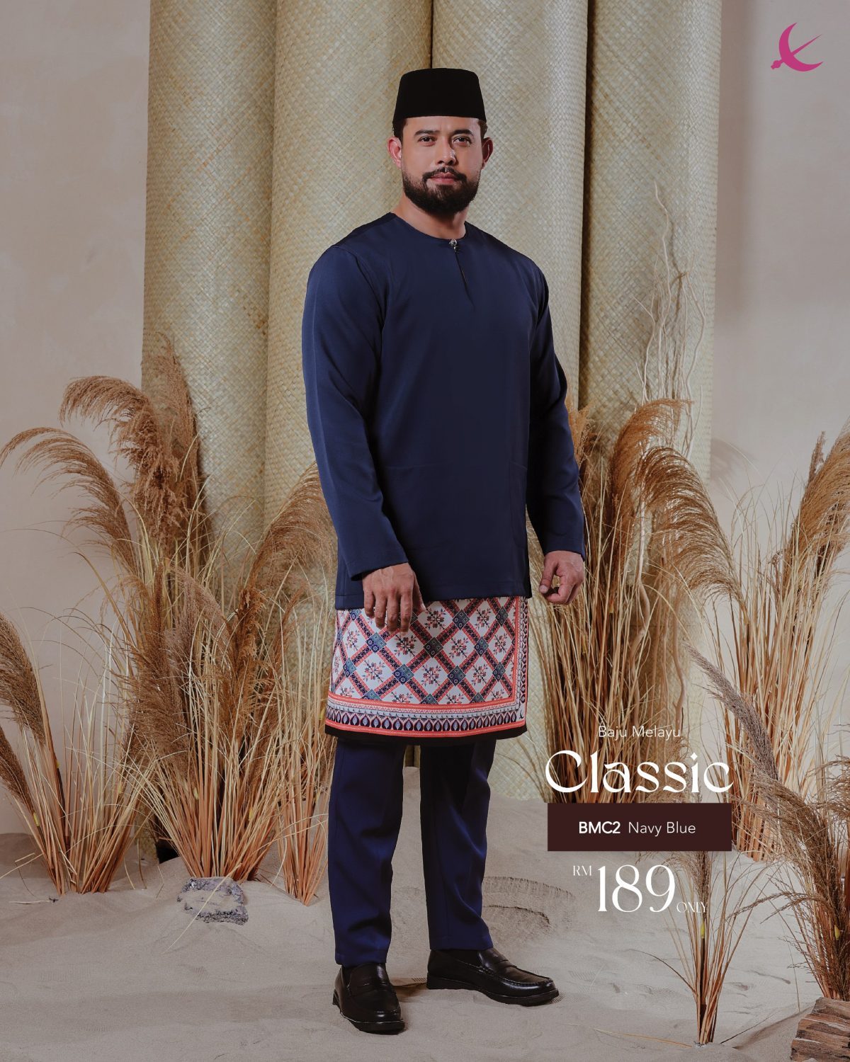 BAJU MELAYU TELUK BELANGA CLASSIC NAVY BLUE