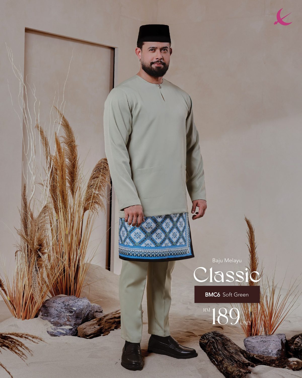 BAJU MELAYU TELUK BELANGA CLASSIC SOFT GREEN