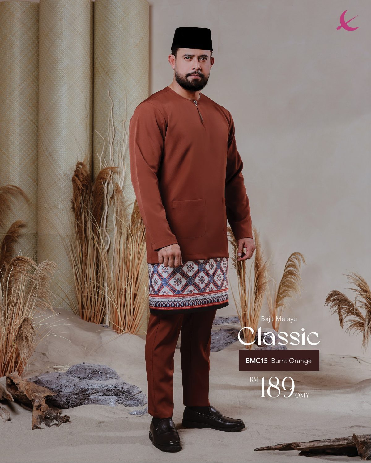 BAJU MELAYU TELUK BELANGA CLASSIC BURNT ORANGE