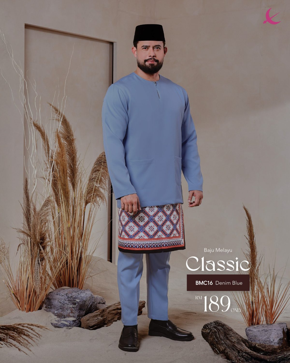 BAJU MELAYU TELUK BELANGA CLASSIC DENIM BLUE