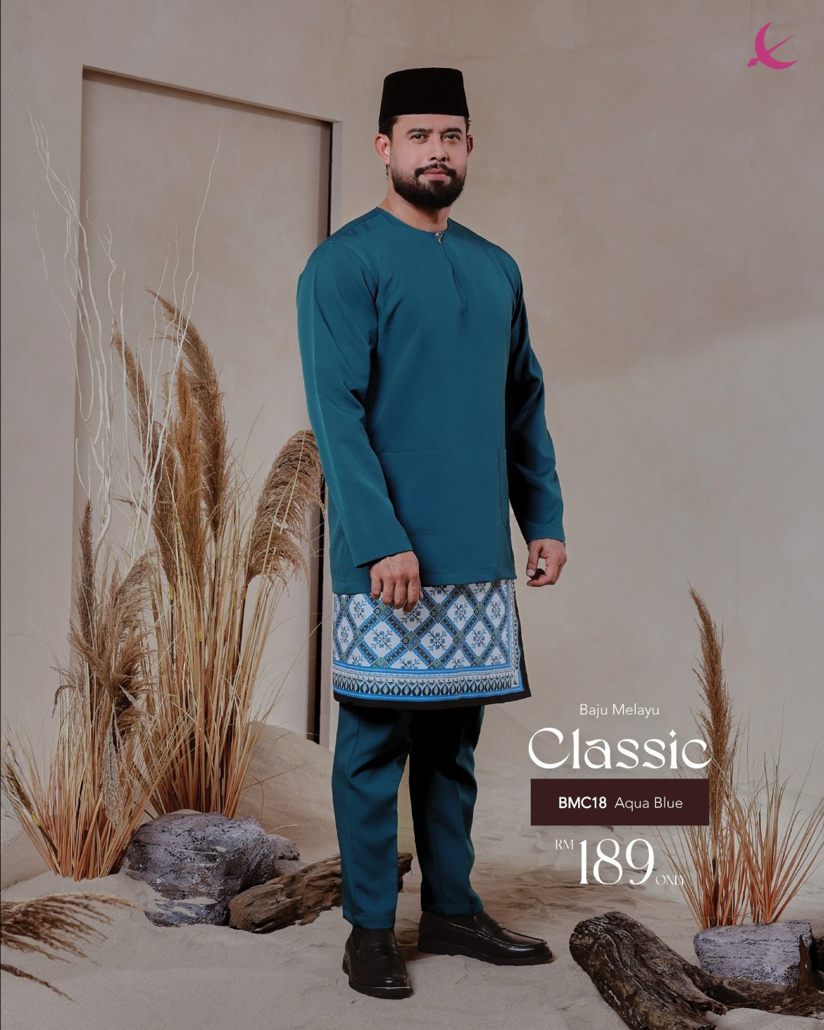 BAJU MELAYU TELUK BELANGA CLASSIC AQUA BLUE