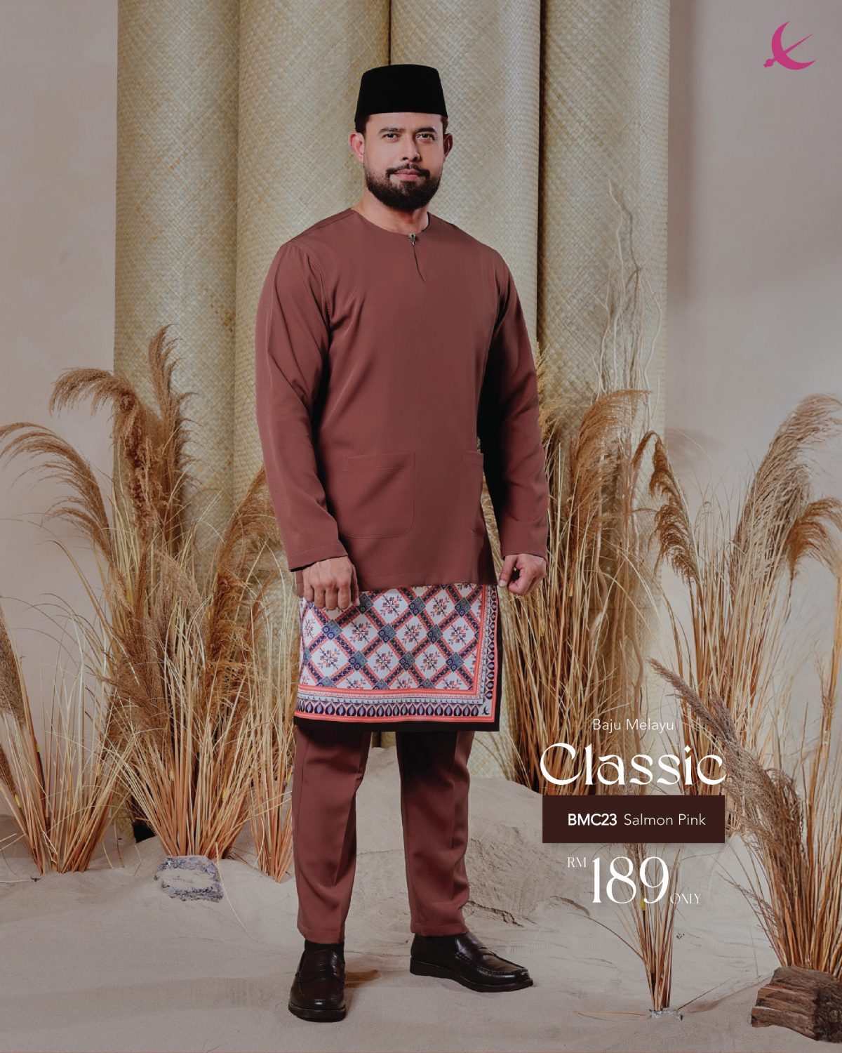 BAJU MELAYU TELUK BELANGA CLASSIC SALMON PINK