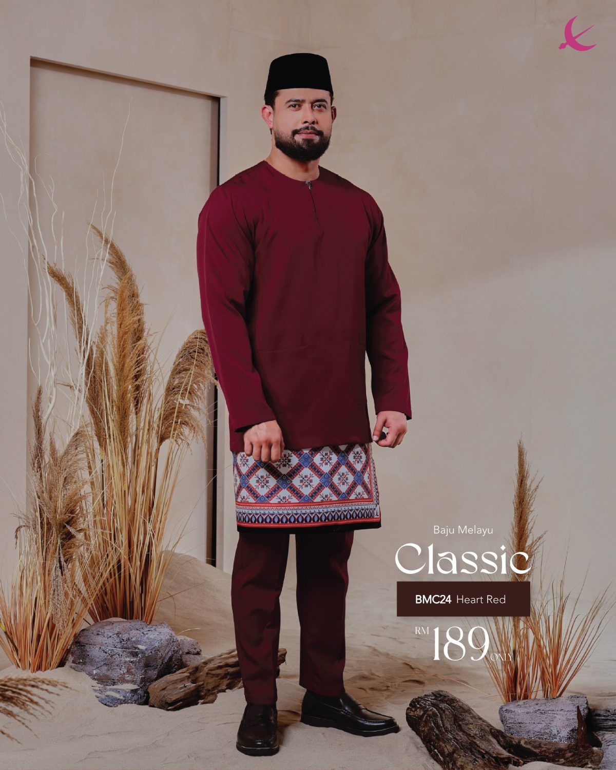 BAJU MELAYU TELUK BELANGA CLASSIC HEART RED
