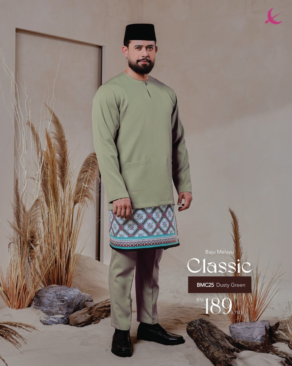 BAJU MELAYU TELUK BELANGA CLASSIC DUSTY GREEN