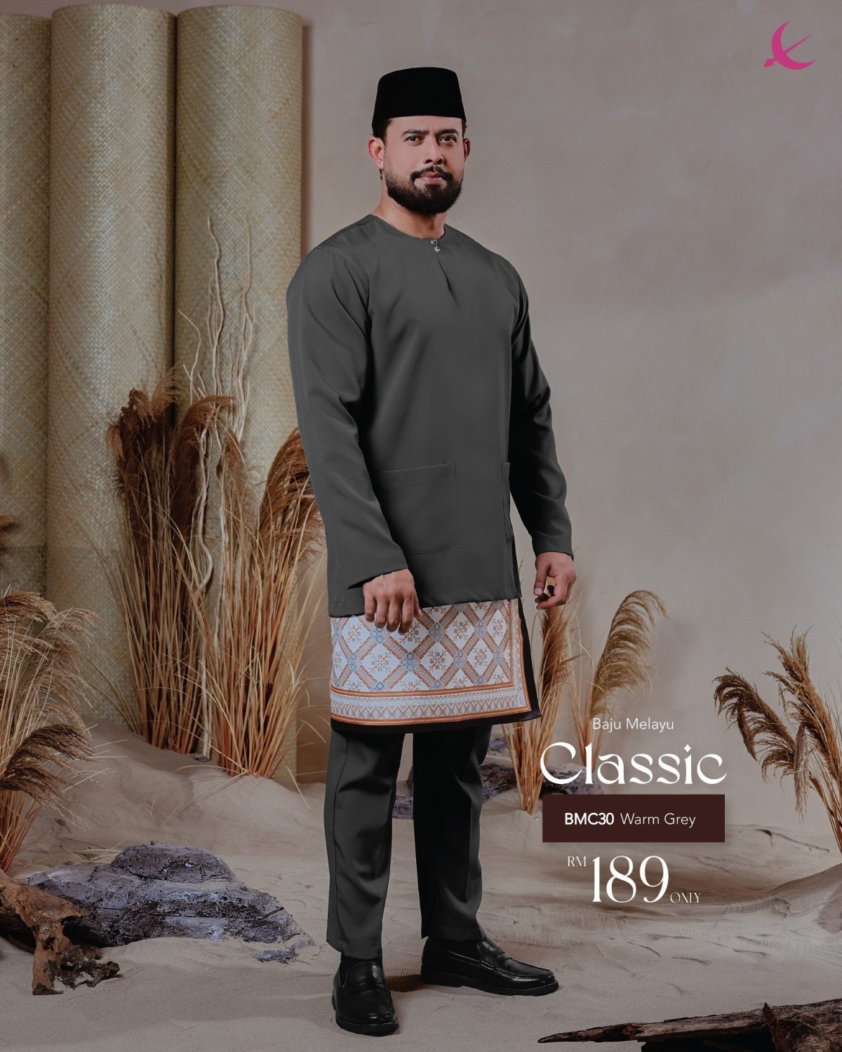 BAJU MELAYU TELUK BELANGA CLASSIC WARM GREY