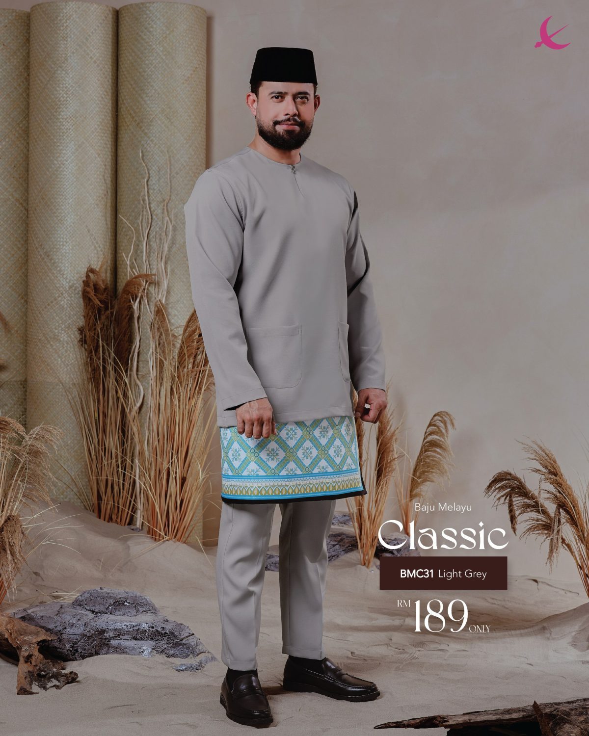BAJU MELAYU TELUK BELANGA CLASSIC LIGHT GREY