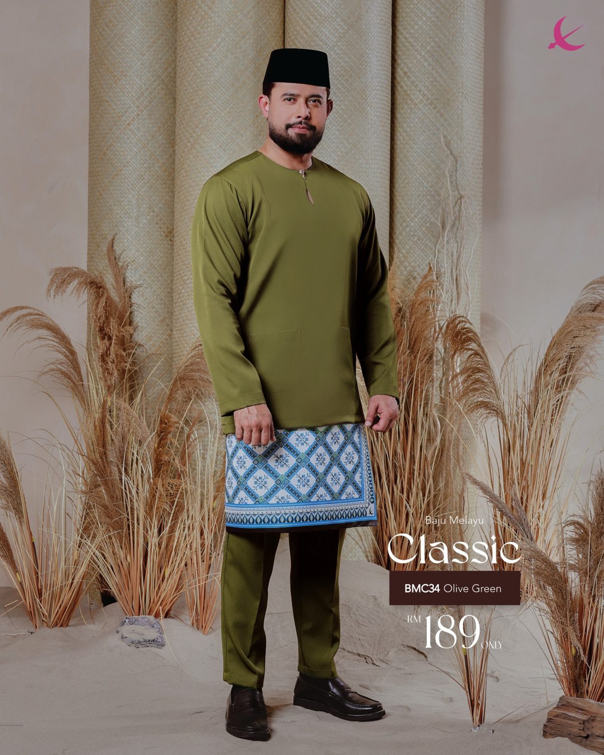 BAJU MELAYU TELUK BELANGA CLASSIC OLIVE GREEN