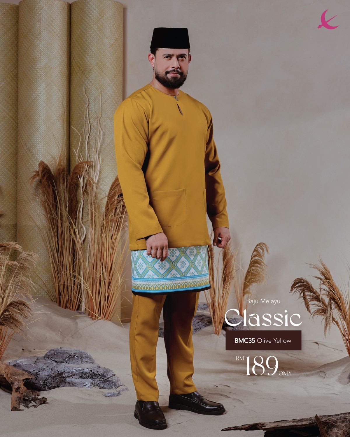 BAJU MELAYU TELUK BELANGA CLASSIC OLIVE YELLOW