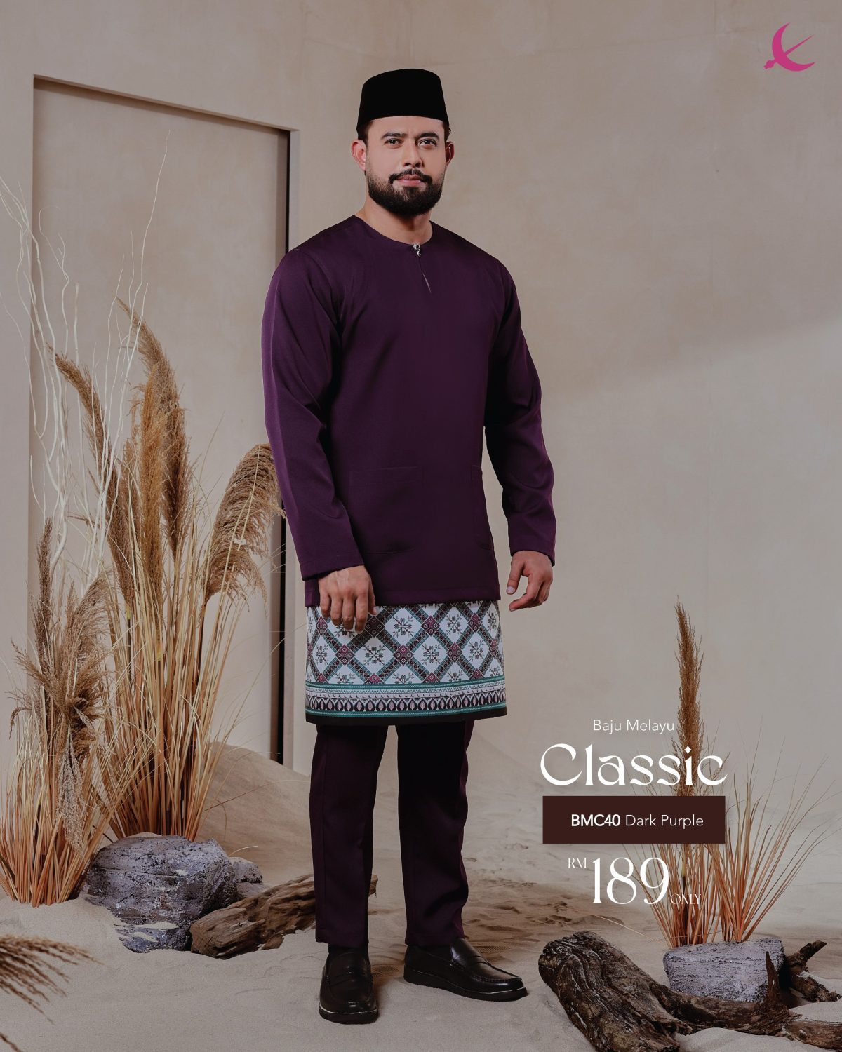 BAJU MELAYU TELUK BELANGA CLASSIC DARK PURPLE