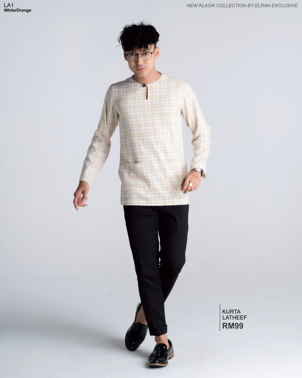 KURTA KLASIK LATHEEF WHITE/ORANGE