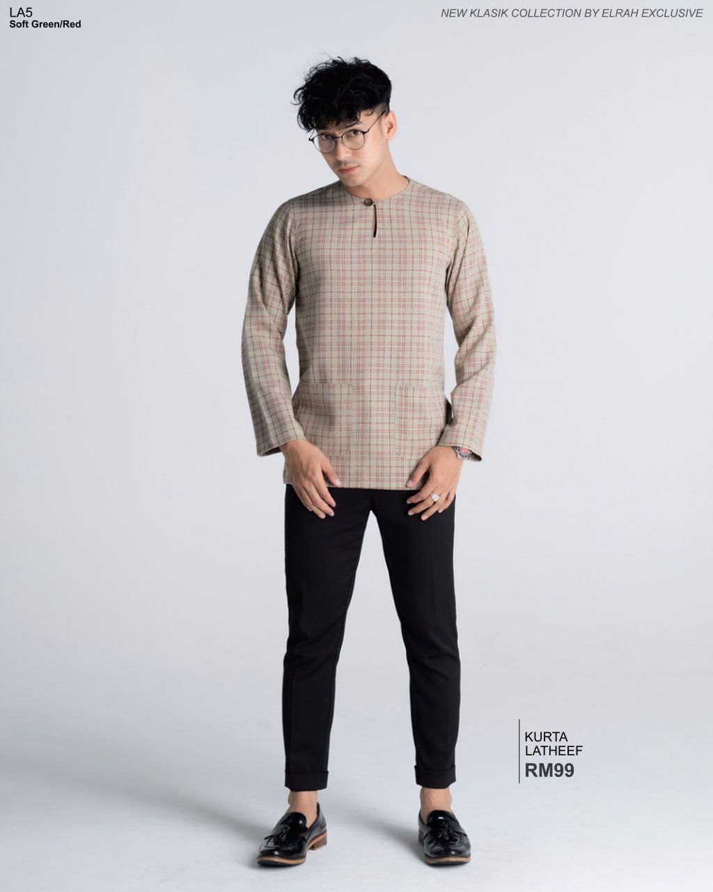 KURTA KLASIK LATHEEF SOFT GREEN/RED