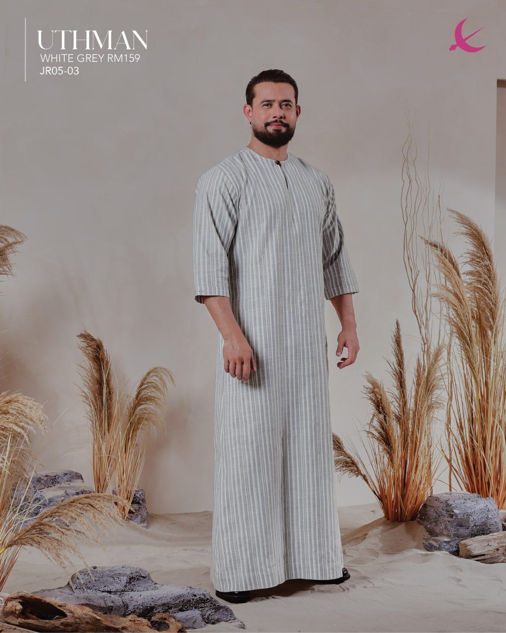 JUBAH UTHMAN WHITE GREY