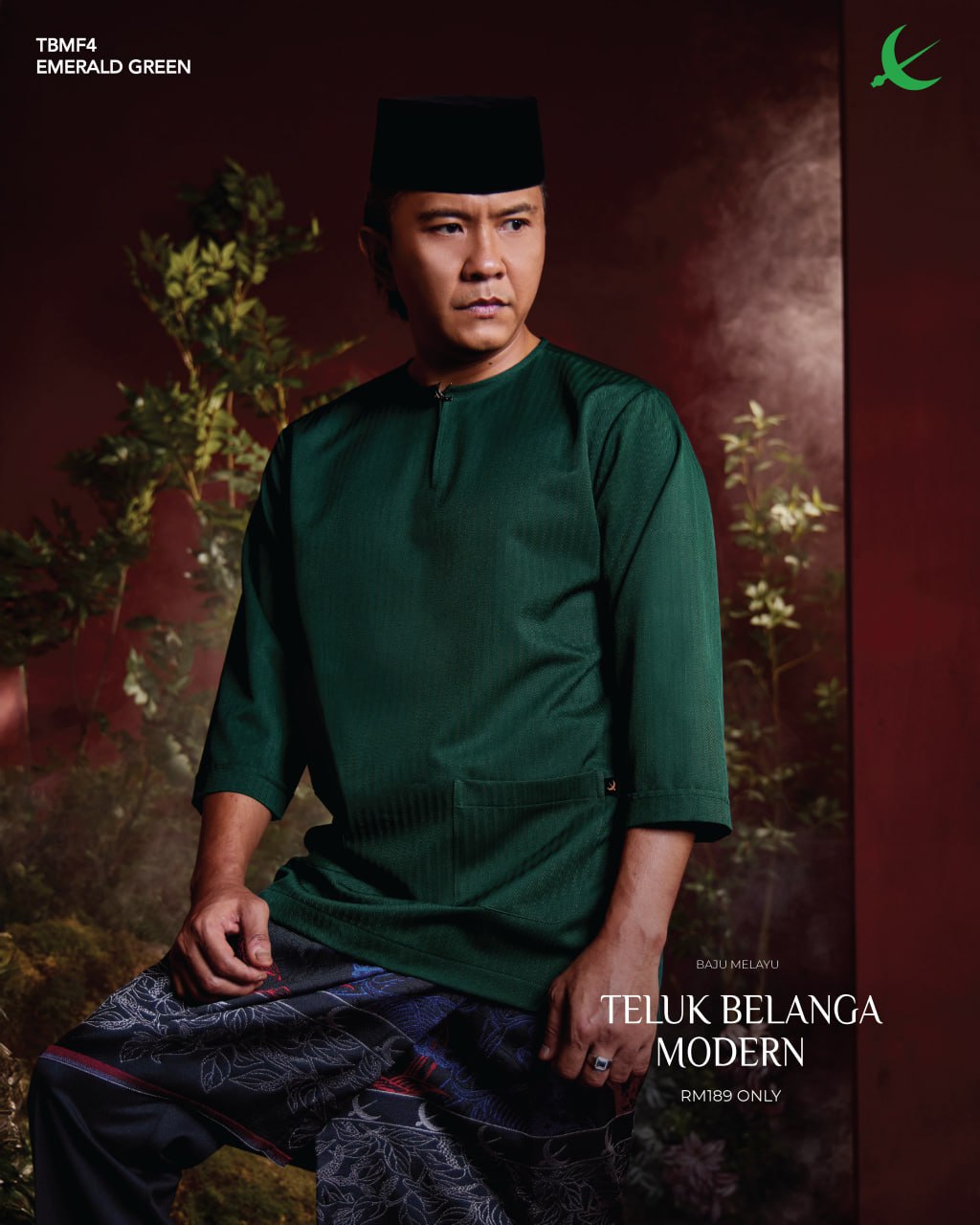 BAJU MELAYU MODERN FIT EMERALD GREEN