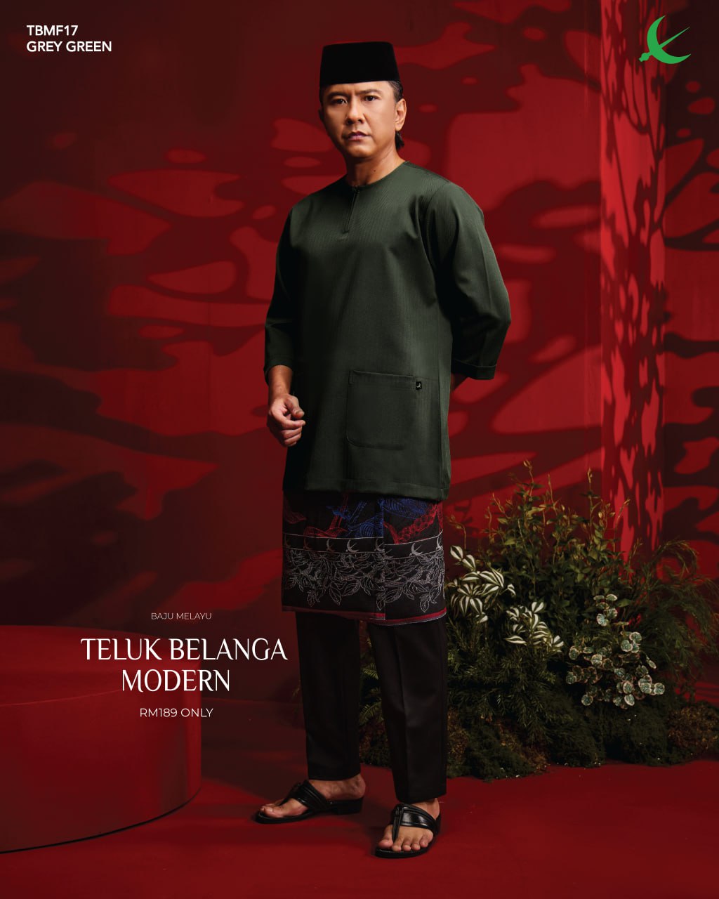 BAJU MELAYU MODERN FIT GREY GREEN